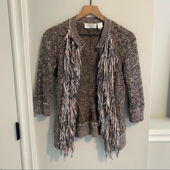 Byron Lars Beauty Mark Gray Silver Fringe Cardigan Sweater 2 - Picture 13 of 16